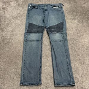 Bullhead Stacked Skinny Moto Denim Jeans Mens 36 Blue Light Wash Stretch Biker